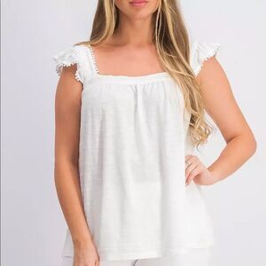 😊3/$30 NWT Style & Co. Womens Eyelet & Picot Square Neck Tank Top White Sz S